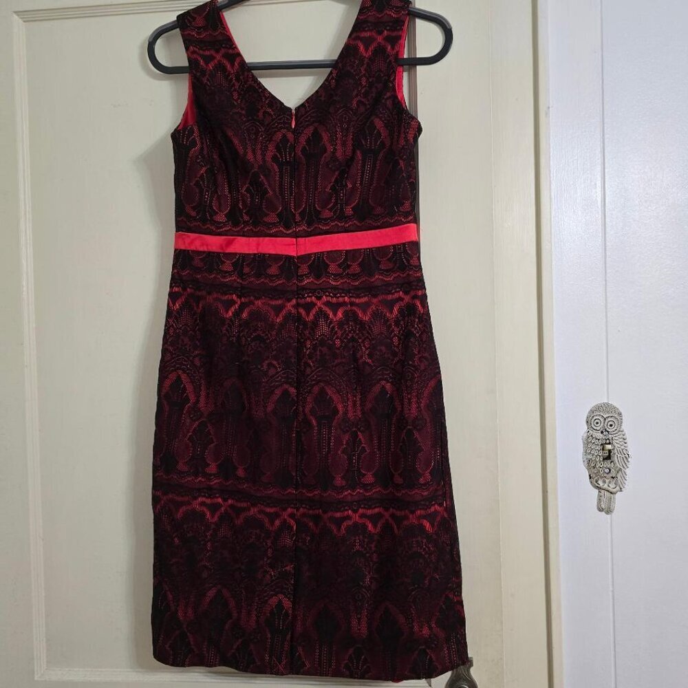 8 Merona Black Lace & Red Lining Sheath Midi Fitted Dress